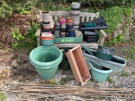 Photo of free Assorted garden pots and bamboo canes (West Malvern CP WR14) #1