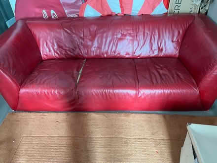 Photo of free Real leather sofa (damaged) (Staines/Laleham TW18) #2