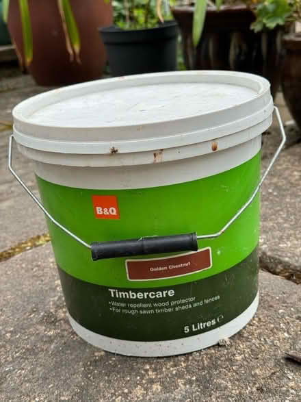 Photo of free Nearly Full Tub of B&Q ‘Golden Chestnut’ Timbercare Paint (Chaddesden DE21) #1