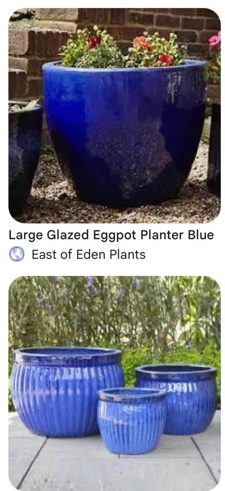 Photo of Blue glazed plant pots, large & small (Congleton CW12) #3