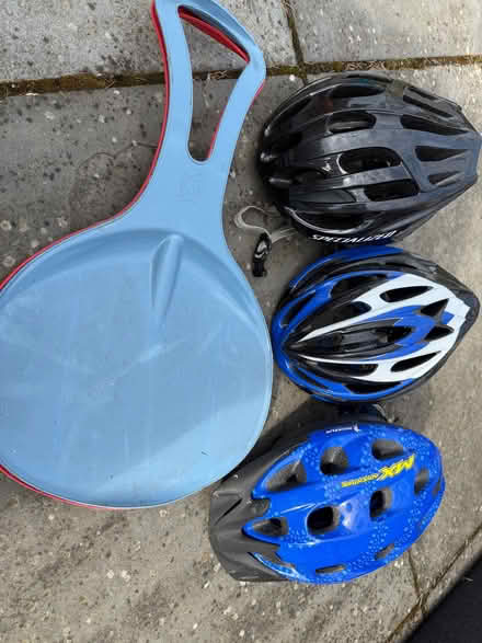 Photo of free Kids cycle gear and two snow sleds (Loughton MK5) #1