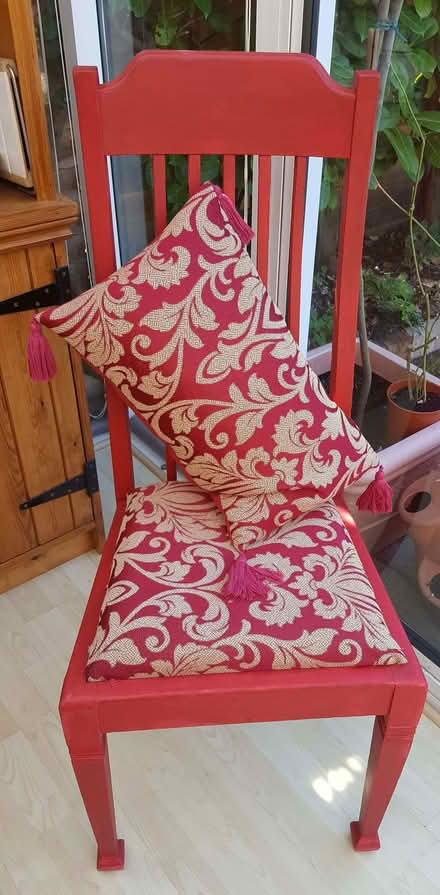Photo of free Red chair with cushion (Frimley Green GU16) #1