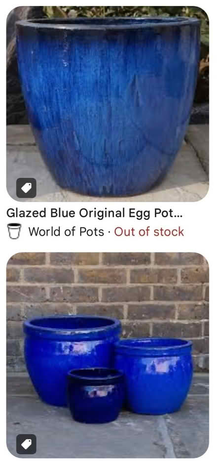Photo of Blue glazed plant pots, large & small (Congleton CW12) #2