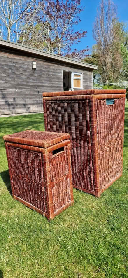 Photo of free Rattan laundry basket and waste basket with lids WA3 (Culcheth WA3) #1