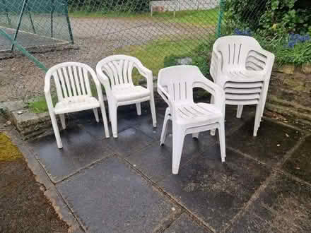 Photo of free 10 white plastic chairs (Gatley area) (Cheadle Hulme SK8) #2
