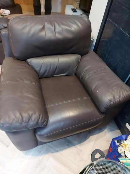 Photo of free Comfy dark brown leather armchair (Frimley) #1