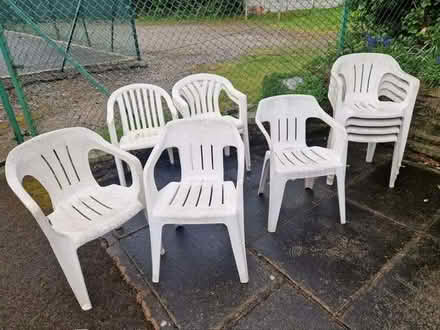 Photo of free 10 white plastic chairs (Gatley area) (Cheadle Hulme SK8) #1