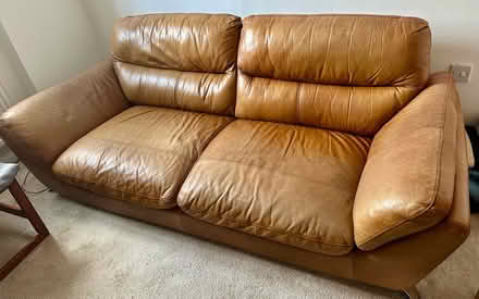 Photo of free 3-4 Seater Tan Leather Sofa (Little Paxton PE19) #2