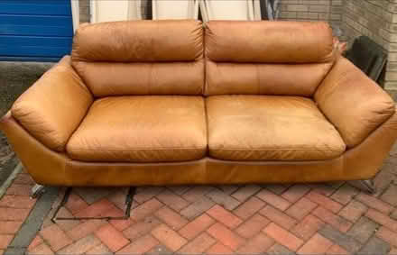 Photo of free 3-4 Seater Tan Leather Sofa (Little Paxton PE19) #1