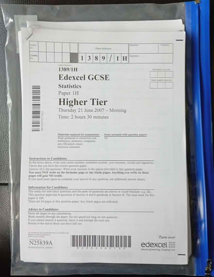 Photo of free 14 Past GCSE Exam Papers on Statistics (Harlington UB3) #1
