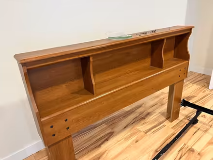 Photo of free Queen bed frame, headboard and box (Lyons) #1