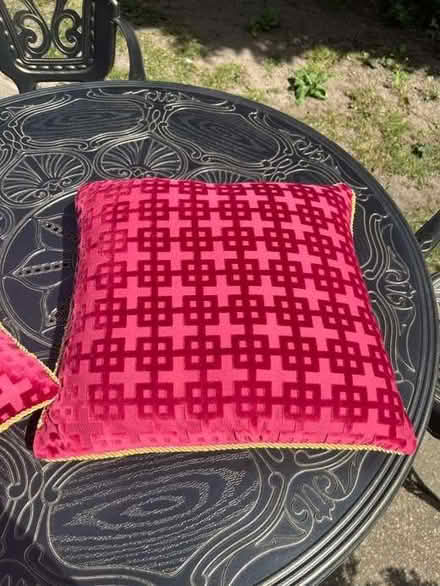Photo of free 2 Red velvet cushions (Surbiton KT6) #1