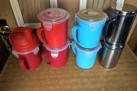 Photo of free Plastic and metal soup mugs (Belper DE56) #1