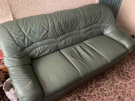Photo of free 3 seater green leather sofa (Upton Park E6) #1