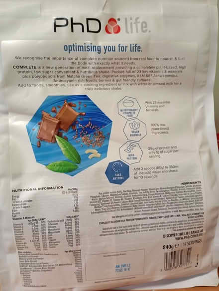 Photo of free PHD life Complete Meal Solution Chocolate flavour (Slade Green DA8) #2