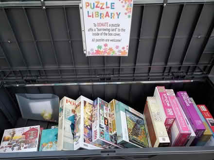 Photo of Puzzle Library outside storage bin (North Oakland) #2