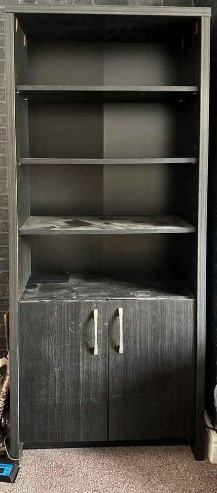 Photo of free Tall black wooden shelf bookshelf (ST2) #2