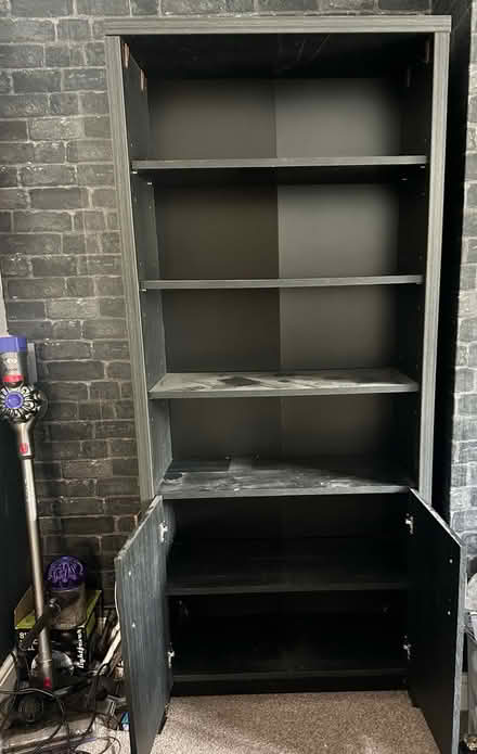 Photo of free Tall black wooden shelf bookshelf (ST2) #1