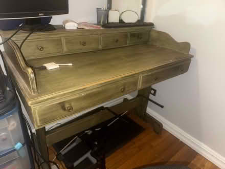 Photo of free Olive green wood desk with drawers (Kensington, Brooklyn) #1