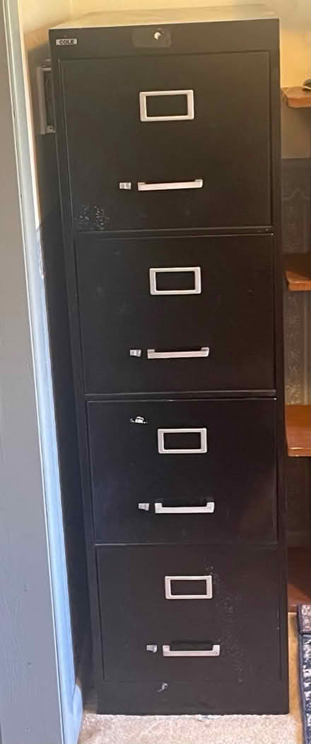 Photo of free 4 drawer Cole black file cabinet (Pine grove mills/piney ridge) #1