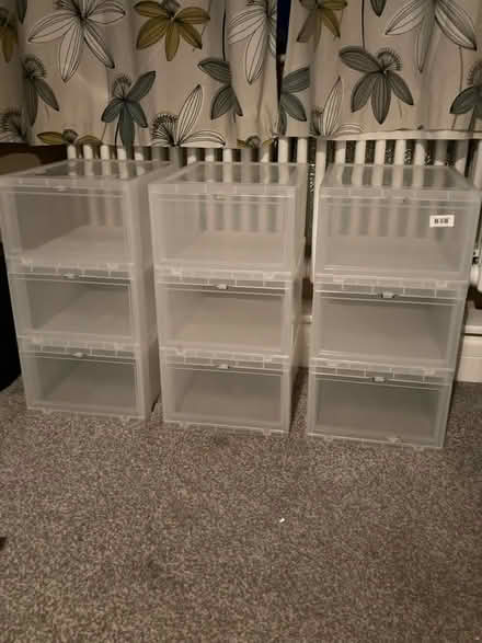 Photo of free 9 plastic shoe storage boxes (Howhlill Quarries HG2) #1