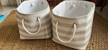 Photo of free 2x beige/white striped baskets (Whitehill SG4) #1