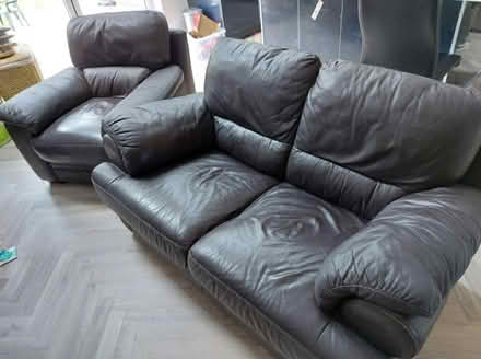 Photo of free 2 seater leather sofa & armchair (Frimley) #1