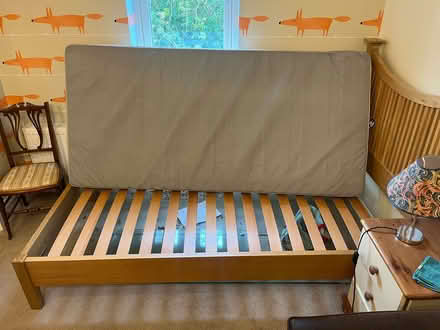Photo of free Single wooden bed frame and mattress (Cholsey Meadows OX10) #2