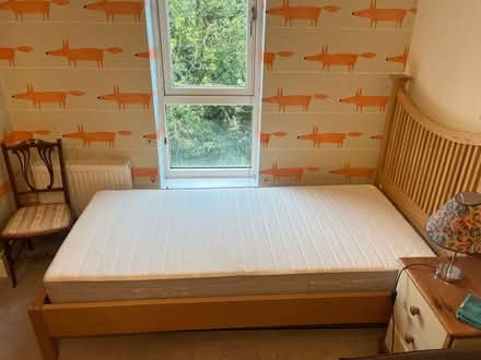 Photo of free Single wooden bed frame and mattress (Cholsey Meadows OX10) #1