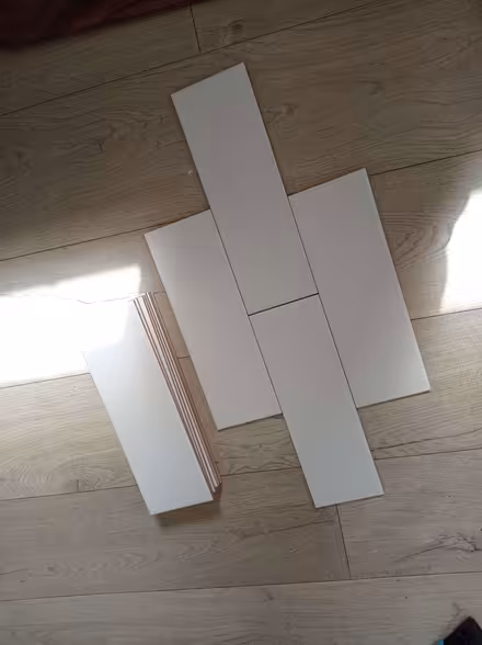 Photo of free Tiles: 10 x 30 cm matt white x12; grey ridge x 5 (Chippenham SN15) #1
