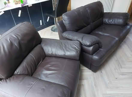 Photo of free 2 seater leather sofa & armchair (Frimley) #2