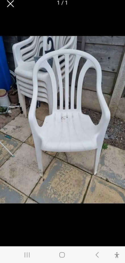 Photo of free 6 white garden chairs (Sale Manchester) #1
