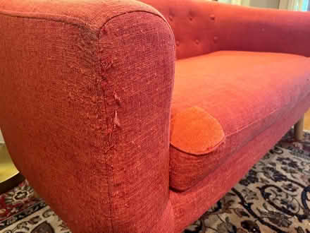 Photo of free orange MCM-style loveseat (Commercial Drive area) #3
