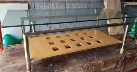 Photo of free Glass-top coffee table, chrome & wood (Downham Market PE38) #1