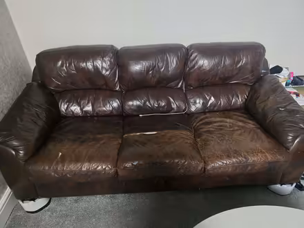 Photo of free Brown 3 seater leather sofas x2 (Deepdale PR1) #1