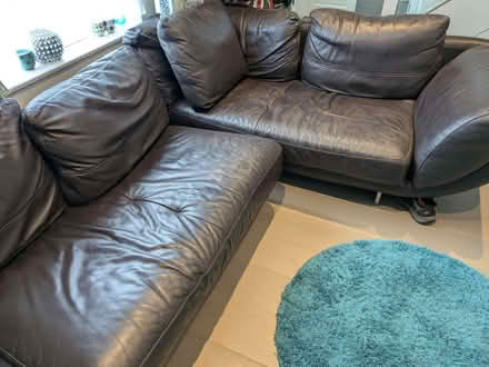 Photo of free Large brown leather sofa (Redhill RH1) #1