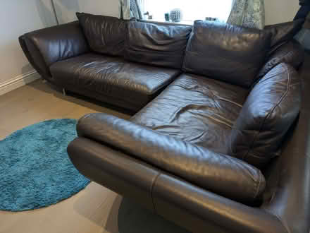 Photo of free Large brown leather sofa (Redhill RH1) #3