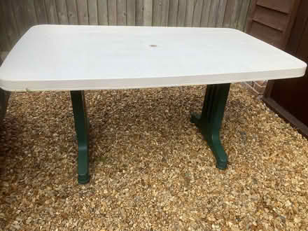 Photo of free Green and White garden table 5ftx3ft (West Wickham CB21) #1