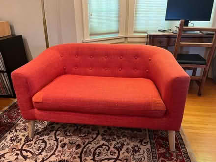 Photo of free orange MCM-style loveseat (Commercial Drive area) #1