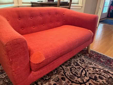 Photo of free orange MCM-style loveseat (Commercial Drive area) #4