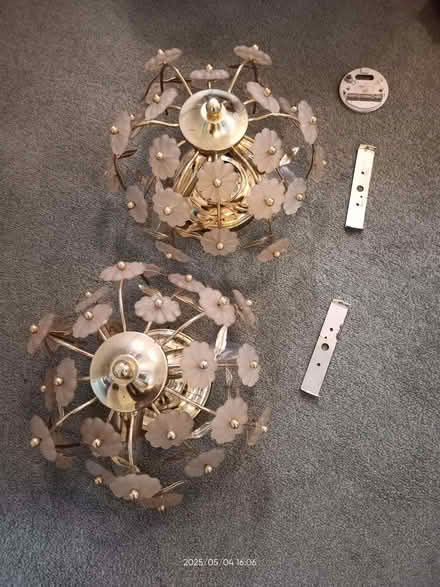 Photo of free Two matching (hanging) light shades, gold. (Fords Farm RG31) #1