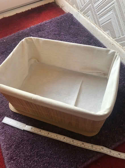 Photo of free Small linen-lined storage basket/box, base needs gluing back (Monks Hill CR2) #1