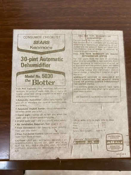 Photo of free 30 Pint Dehumidifier (Newark DE) #2