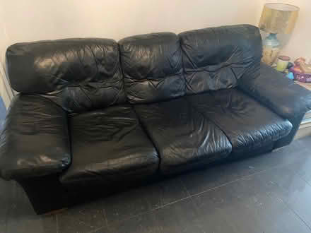 Photo of free Black leather three seater sofa (Wyken,Coventry) #3