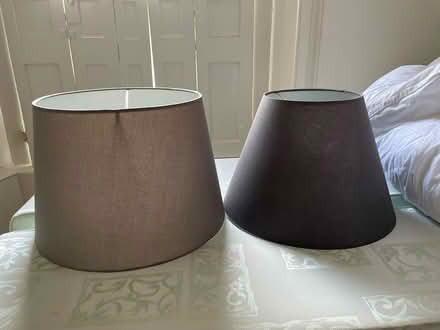 Photo of free 2 large grey lampshades (Bath) #1