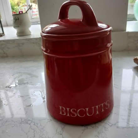 Photo of free Red ceramic biscuit barrel. (Bear Flat) #1