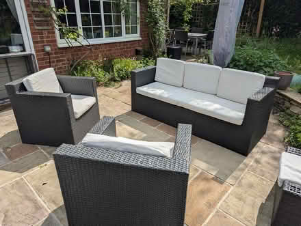 Photo of free Outside Sofa, 2 Chairs, side stool (Woking GU21) #2