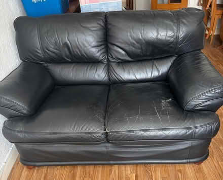 Photo of free 2 seater black leather sofa (Walton Liverpool 4) #1