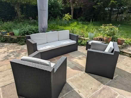 Photo of free Outside Sofa, 2 Chairs, side stool (Woking GU21) #1