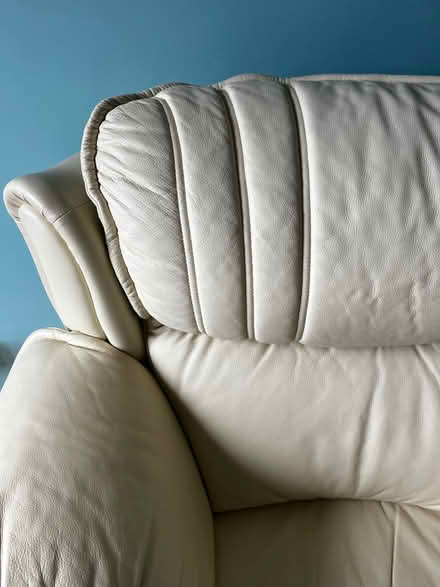 Photo of free Large leather effect cream coloured armchair (Lupton LA6) #4